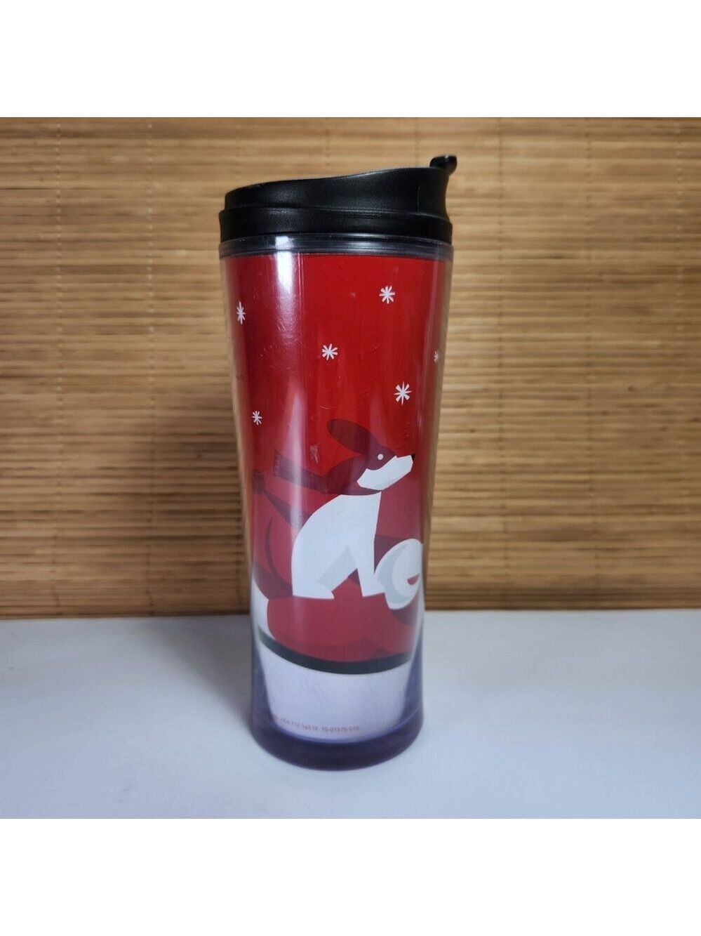 Starbucks 2011 Travel Tumbler Cup Holiday Snow Fun Christmas Dog and Snowflakes